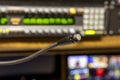 Microphone of intercom in broadcast production control room Royalty Free Stock Photo