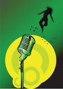 Microphone with jumping girl Royalty Free Stock Photo