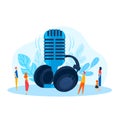 Microphone karaoke, audio music, sound transmitter classic technology equipment, design, in tiny style vector Royalty Free Stock Photo