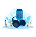 Microphone karaoke, audio music, sound transmitter classic technology equipment, design, in tiny style vector Royalty Free Stock Photo