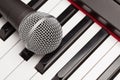 Microphone Laying on Electronic Synthesizer Keyboard Abstract Royalty Free Stock Photo