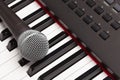 Microphone Laying on Electronic Synthesizer Keyboard Abstract Royalty Free Stock Photo