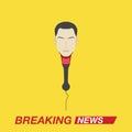 Microphone with a leading person for breaking news. Screensaver for TV and Internet channels. Flat illustration EPS10 Royalty Free Stock Photo