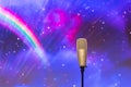 Microphone with led ighting background in concert hall Royalty Free Stock Photo
