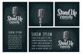 Microphone. Lettered text Stand-Up comedy. Vintage vector engraving illustration Royalty Free Stock Photo