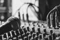 The microphone lies on the mixer Royalty Free Stock Photo