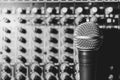 The microphone lies on the mixer Royalty Free Stock Photo