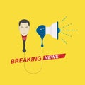 Microphone and loudspeaker with a leading person for breaking news. Screensaver for TV and Internet channels. Flat illustra Royalty Free Stock Photo