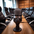 Microphone in meeting room,Modern meeting room interior,AI generated Royalty Free Stock Photo