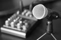 Microphone and mixer on the table closeup Royalty Free Stock Photo