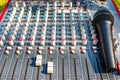 Microphone on Mixing Console of a big HiFi system, The audio equipment and control panel Royalty Free Stock Photo