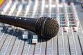 Microphone on Mixing Console of a big HiFi system Royalty Free Stock Photo