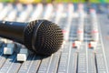 Microphone on Mixing Console of a big HiFi system Royalty Free Stock Photo