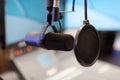 Microphone in modern radio station broadcasting studio Royalty Free Stock Photo