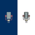 Microphone, Multimedia, Record, Song  Icons. Flat and Line Filled Icon Set Vector Blue Background Royalty Free Stock Photo