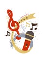 Microphone and music notes flat vector illustration