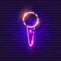 Microphone neon sign. Vocal lesson glowing sign. Vector illustration for design. Music concept