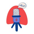 Microphone for News Podcast. Microphone with desktop stand - tripod. Talking Bubble with text News. Color image. Vector