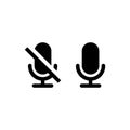 Microphone on and off icon in black. Vector on isolated white background. EPS 10