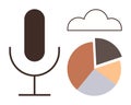 Microphone, Cloud, and Pie Chart Representing Data Sharing and Communication Royalty Free Stock Photo