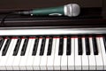 Microphone on the piano keyboard Royalty Free Stock Photo