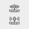 Microphone podcast music icon logo vector illustration design