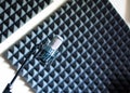 Microphone in a professional recording or radio studio, sound insulation in the blurry background Royalty Free Stock Photo