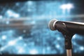 Close up microphone on stand for speaker speech presentation stage performance or press Royalty Free Stock Photo