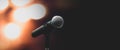 Microphone Public speaking background, Close up microphone on stand for speaker speech presentation stage performance or press