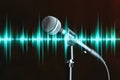 Microphone and radio wave on background