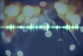Microphone and radio wave on background, bokeh effect