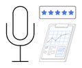Microphone, Rating Stars, and Analytics Clipboard Representing Feedback and Performance Measurement Royalty Free Stock Photo