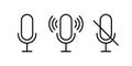 Microphone, record and voice podcast line sign. Mic symbol. Vector icon Royalty Free Stock Photo