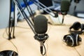 Microphone at recording studio or radio station Royalty Free Stock Photo