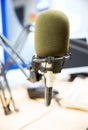 Microphone at recording studio or radio station Royalty Free Stock Photo