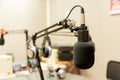 Microphone at recording studio or radio station Royalty Free Stock Photo