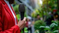 The microphone and red jacket.AI generated image Royalty Free Stock Photo