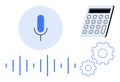 Voice Recognition, Calculation, and Automation Concept with Microphone, Calculator, and Gears Royalty Free Stock Photo