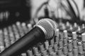 The microphone lies on the mixer Royalty Free Stock Photo