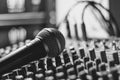 The microphone lies on the mixer Royalty Free Stock Photo