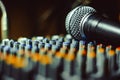 The microphone lies on the mixer Royalty Free Stock Photo