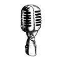 Microphone, retro microphone, graphic vector black and white illustration isolates it. For logos, badges, stickers and