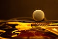 Microphone on semi acoustic guitar. Selective focus Royalty Free Stock Photo