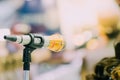 Microphone in meeting room use for amplify talk Royalty Free Stock Photo