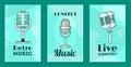 Microphone set of cards, posters vector illustration. Retro music, concert music, live concert. Recording songs by Royalty Free Stock Photo