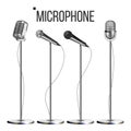 Microphone Set With Stand Vector. Music Icon. Vintage Concert. Modern And Retro. Audio Communication Musical Symbol Royalty Free Stock Photo