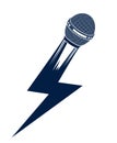 Microphone in a shape of lightning, mic like a bolt, breaking news concept, rap battle rhymes music, karaoke singing or standup