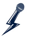 Microphone in a shape of lightning, mic like a bolt, breaking news concept, rap battle rhymes music, karaoke singing or standup