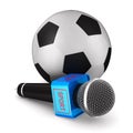 Microphone and soccer ball on white background. Isolated 3D illustration Royalty Free Stock Photo