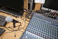 Microphone and sound mixing equipment at television studio